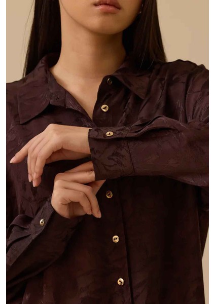 Kadın Desenli Uzun Jakar Tunik - Kahverengi modelleri