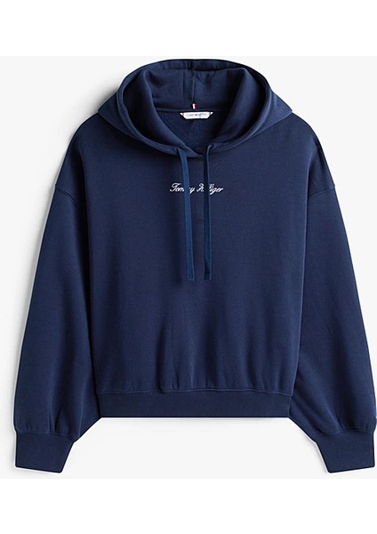 Kadın Rahat Kalıp Düşük Omuzlu Kapüşonlu Sweatshirt - Lacivert indirimleri