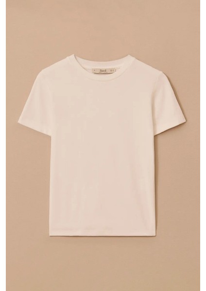 Kadın Yuvarlak Yaka Kısa Kollu Basic T-Shirt - Beyaz modelleri