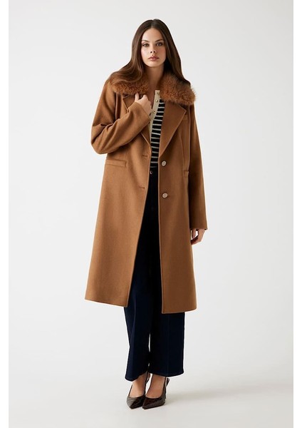 Kadın Karole Yün Karışımlı Kaban - Kahverengi fiyatları