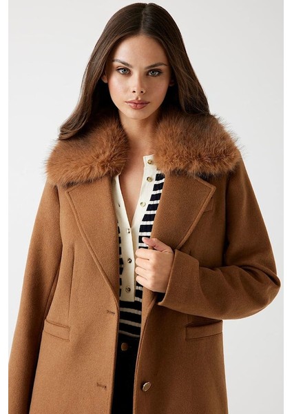 Kadın Karole Yün Karışımlı Kaban - Kahverengi fırsatları
