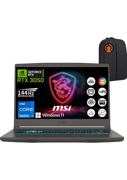 Msı Thin 15 I7 13620H RTX3050 16GB Ram 1tb SSD 15.6" Fhd IPS 144Hz W11 Taşınabilir Bilgisayar