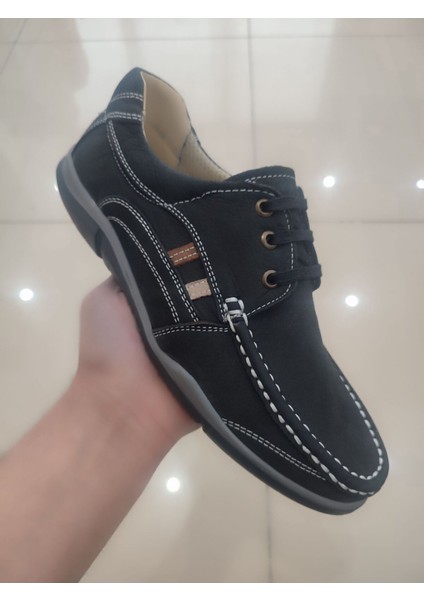 10660 Siyah Hakiki Deri Ortopedik Rahat Günlük Erkek Ayakkabı