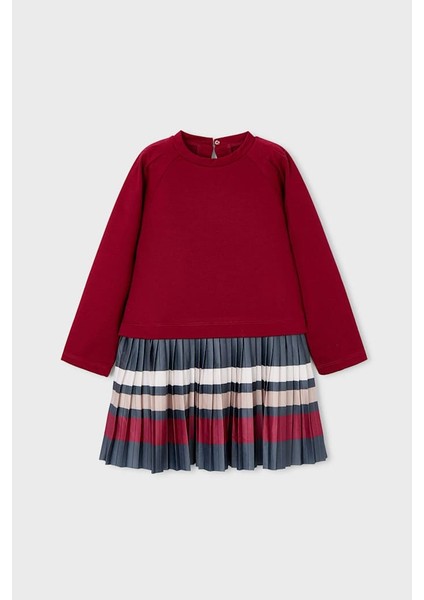 Kız Çocuk Normal Kalıp Piliseli Elbise - Vişne