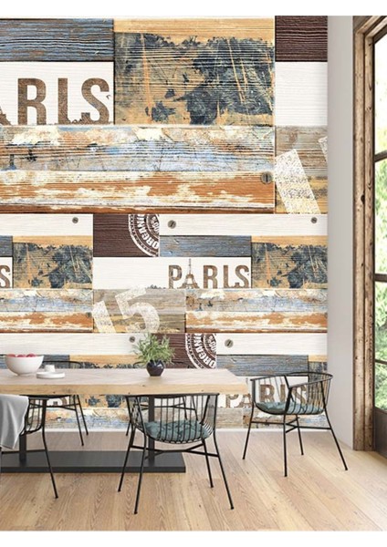 Paris Yazılı Ahşap Desenli Isı ve Ses Yalıtımlı Sağlıklı Tekstil Duvar Kağıdı fiyatları