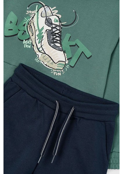 Erkek Çocuk Normal Kalıp Kapüşonlu Baskılı 2'li Eşofman Takımı - Yeşil modelleri