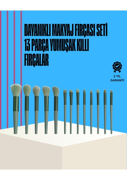 Taşınabilir Ergonomik Yapılı 13 Adet Fiber Kıllı Yüz ve Göz Makyaj Fırçası Seti