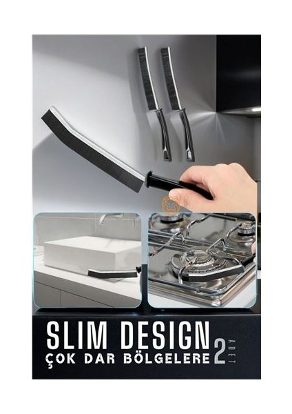 Ince Sert Kıllı Çok Dar Bölge Fırçası Mutfak Banyo Fırçası 2 Adet