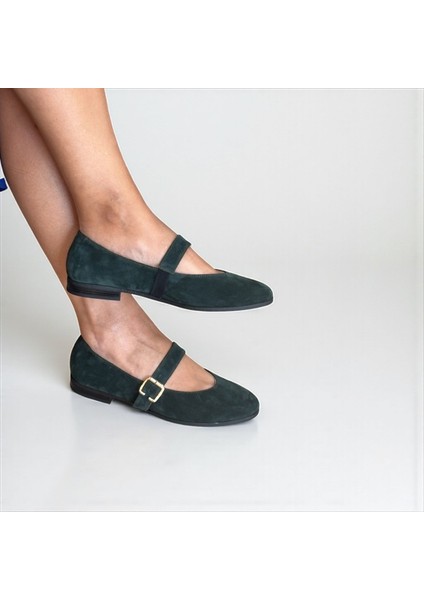 Koyu Yeşil Süet Hakiki Deri Yuvarlak Burunlu Tokalı Kadın Babet fiyatları