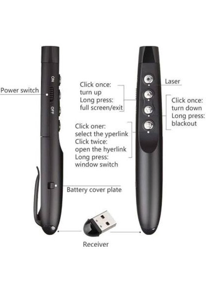 Kablosuz Lazer Sunum Kumandası - Sunum Kalemi Powerpoint Kumandası - Aaa Pil modelleri
