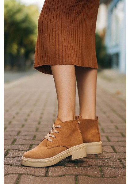 Kalın Poli Taban Bağcıklı Bilekte Kadın Bot & Bootie Süet fiyatları
