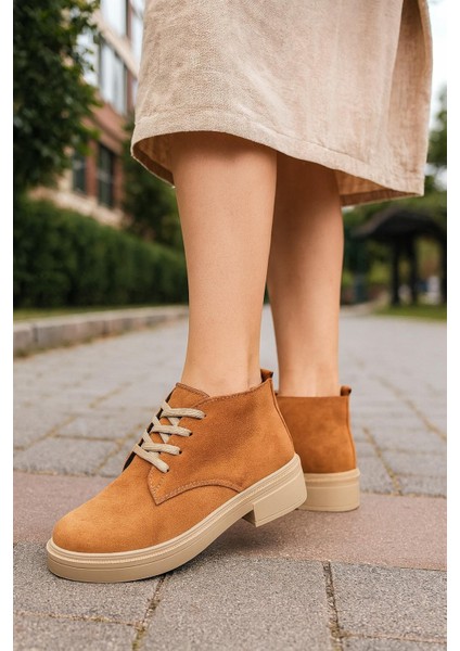 Kalın Poli Taban Bağcıklı Bilekte Kadın Bot & Bootie Süet modelleri