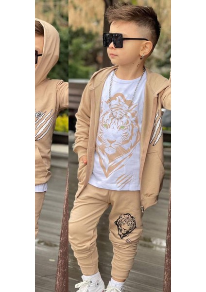 Erkek Çocuk Aslan Baskılı 3'lü Eşofman Takım 2 Iplik Full Likra indirimleri