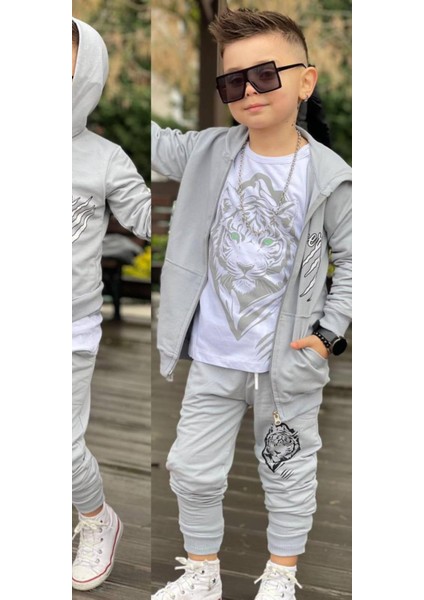 Erkek Çocuk Aslan Baskılı 3'lü Eşofman Takım 2 Iplik Full Likra fiyatları