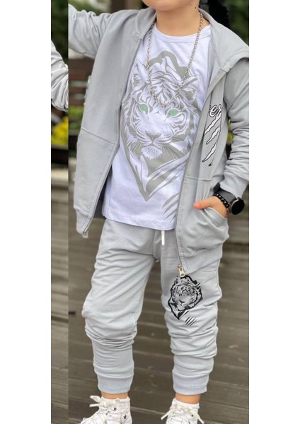 Erkek Çocuk Aslan Baskılı 3'lü Eşofman Takım 2 Iplik Full Likra modelleri