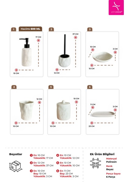 Yonna 6'lı Banyo Seti - Beyaz modelleri