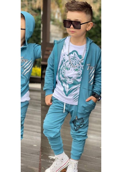 Erkek Çocuk Aslan Baskılı 3'lü Eşofman Takım 2 Iplik Full Likra modelleri