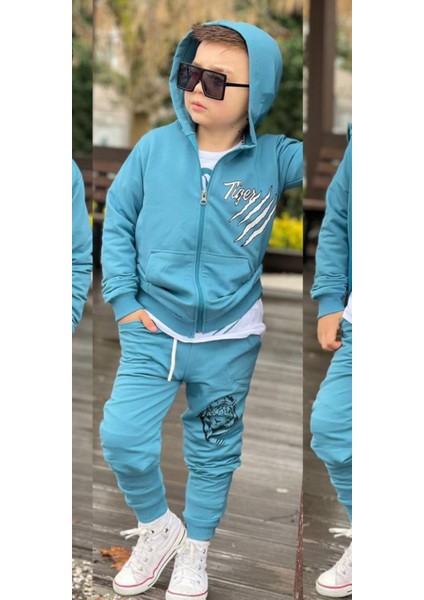 Erkek Çocuk Aslan Baskılı 3'lü Eşofman Takım 2 Iplik Full Likra fırsatları