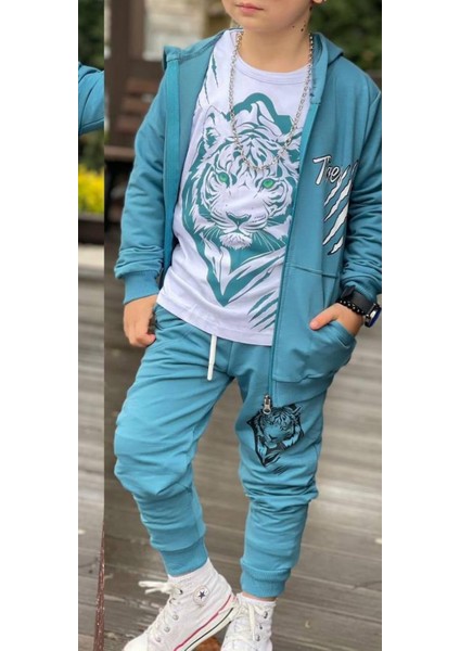 Erkek Çocuk Aslan Baskılı 3'lü Eşofman Takım 2 Iplik Full Likra indirimleri