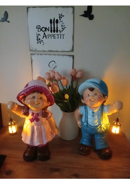 Polyester Fenerli Bahçe Cüceleri Kiz Erkek Set
