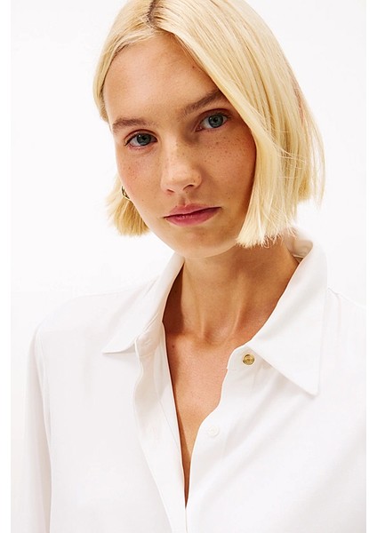 Kadın Regular Fit Gizli Patlı Viskon Gömlek - Ekru fırsatları