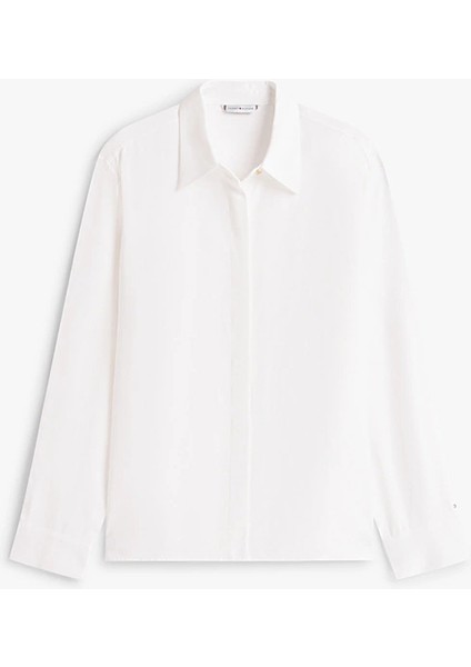 Kadın Regular Fit Gizli Patlı Viskon Gömlek - Ekru indirimleri