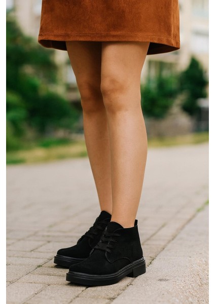 Kalın Poli Taban Bağcıklı Bilekte Kadın Bot & Bootie Süet fiyatları