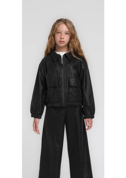 Çocuk Yılan Desenli Bel Lastikli Deri Ceket