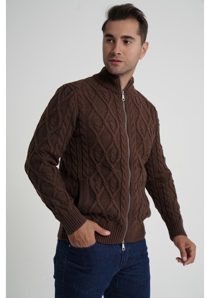 Erkek Cepli Fermuarlı Yürütme Saç Örgülü Yün Hırka TRIST-5355 fiyatları