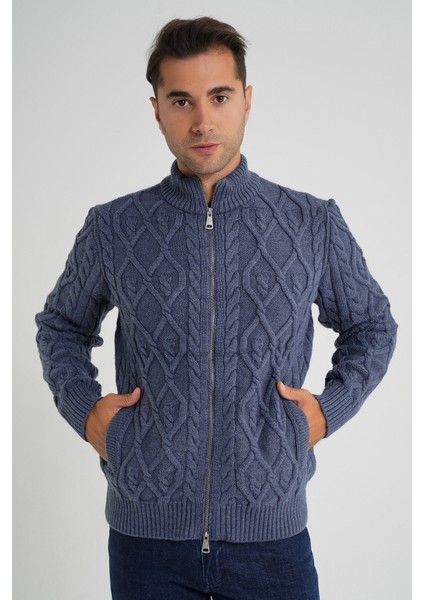 Erkek Cepli Fermuarlı Yürütme Saç Örgülü Yün Hırka TRIST-5355