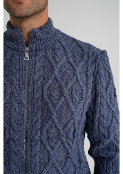 Erkek Cepli Fermuarlı Yürütme Saç Örgülü Yün Hırka TRIST-5355