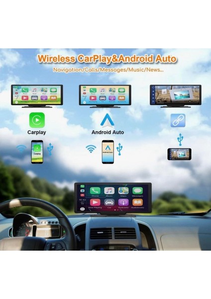 Taşınabilir Kablosuz Carplay & Android Auto Ekranı – 10.26 Inç, Kamera Özellikli Araç Sistemi