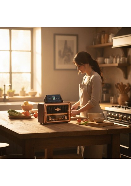 ® Büyük Boy Telefon Tutma Aparatlı Retro Ahşap Tasarım Bluetooth Hoparlörlü Radyo – Fm/am Destekli, Şarjlı ve Taşınabilir Radyo NS-8079 fırsatları