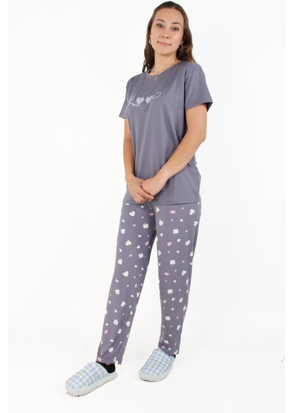 3220 Milan Sıfır Yaka Kısa Kol Üst Uzun Alt Loove Pijama Takımı fiyatları