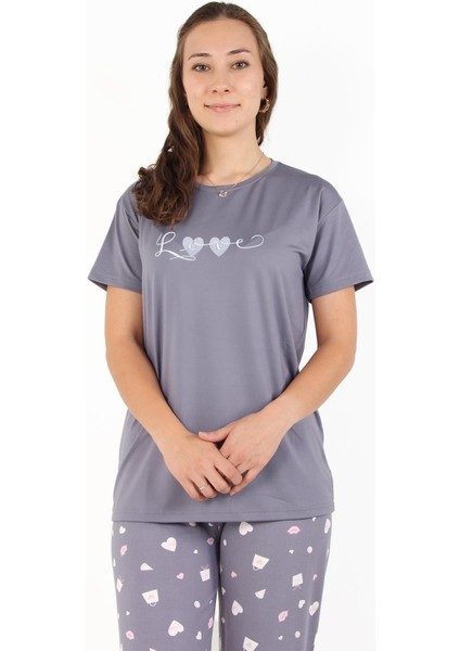 3220 Milan Sıfır Yaka Kısa Kol Üst Uzun Alt Loove Pijama Takımı fırsatları