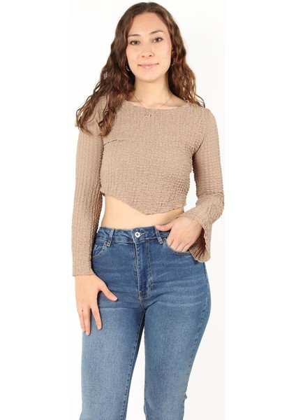 6552 (N-2034) Ispanyol Kol Bubble Raşel Crop Bluz