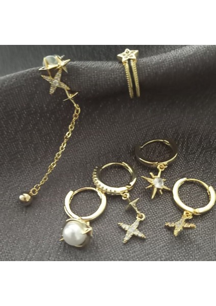 6'lı Incili Çelik Küpe Seti