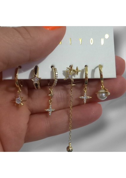 6'lı Incili Çelik Küpe Seti modelleri