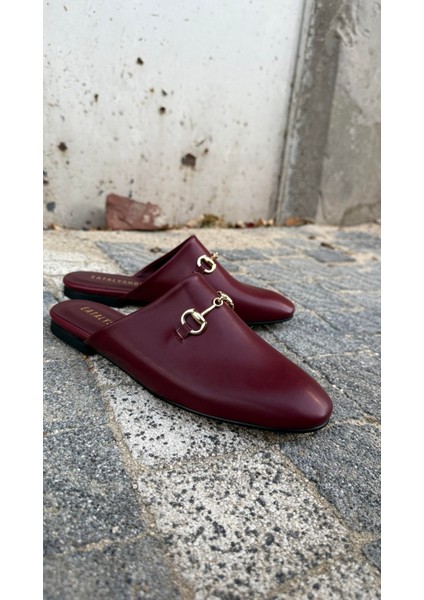 Bordo Cilt Tokalı Düz Model Terlik