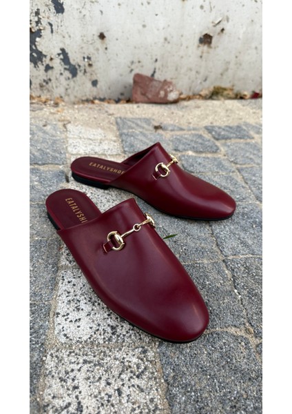 Bordo Cilt Tokalı Düz Model Terlik modelleri