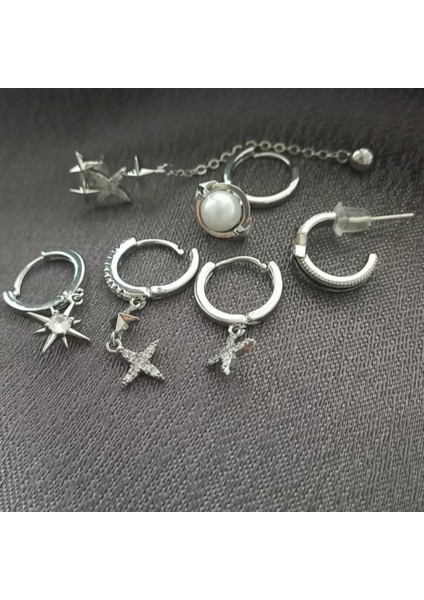 6'lı Çelik Inci Temalı Küpe Seti