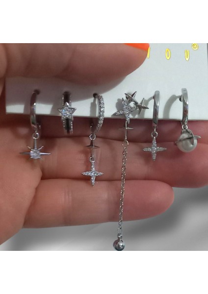 6'lı Çelik Inci Temalı Küpe Seti modelleri