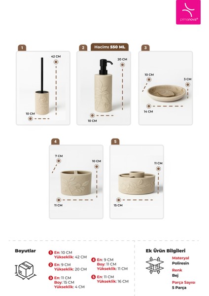 Leaf Banyo Seti 5 Parça - Bej modelleri