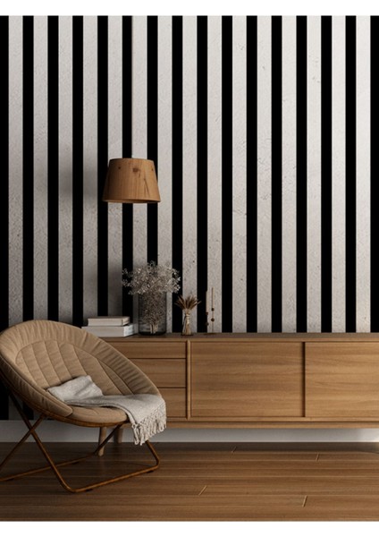 Siyah Beyaz Geometrik Desenli Isı ve Ses Yalıtımlı Sağlıklı Tekstil Duvar Kağıdı