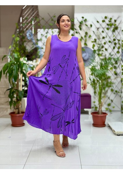 VL3035 Kolsuz Baskılı Vual Elbise Mor fiyatları