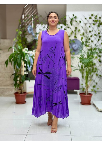 VL3035 Kolsuz Baskılı Vual Elbise Mor modelleri