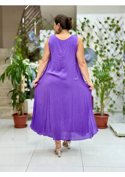 VL3035 Kolsuz Baskılı Vual Elbise Mor fırsatları
