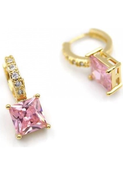 Kare Taşlı Küpe - Pembe fiyatları