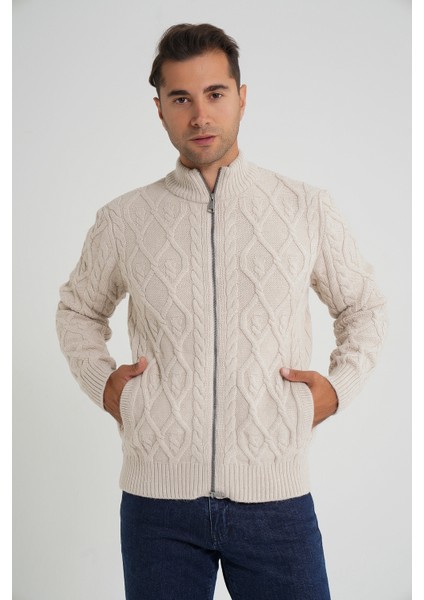 Erkek Cepli Fermuarlı Yürütme Saç Örgülü Yün Hırka TRIST-5355