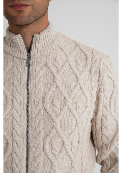 Erkek Cepli Fermuarlı Yürütme Saç Örgülü Yün Hırka TRIST-5355